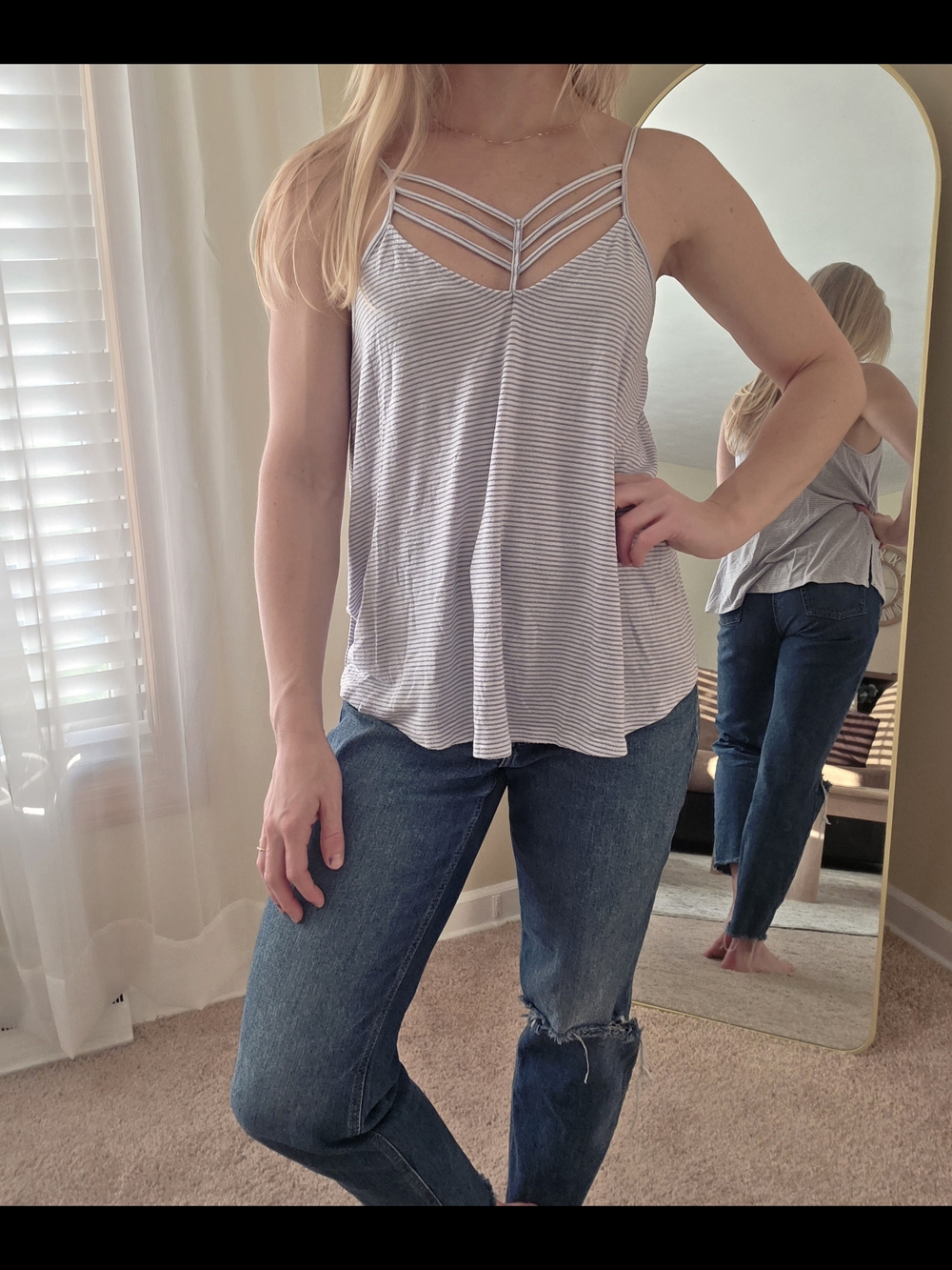 Express Striped Spaghetti-Strap V-Neck Camisole